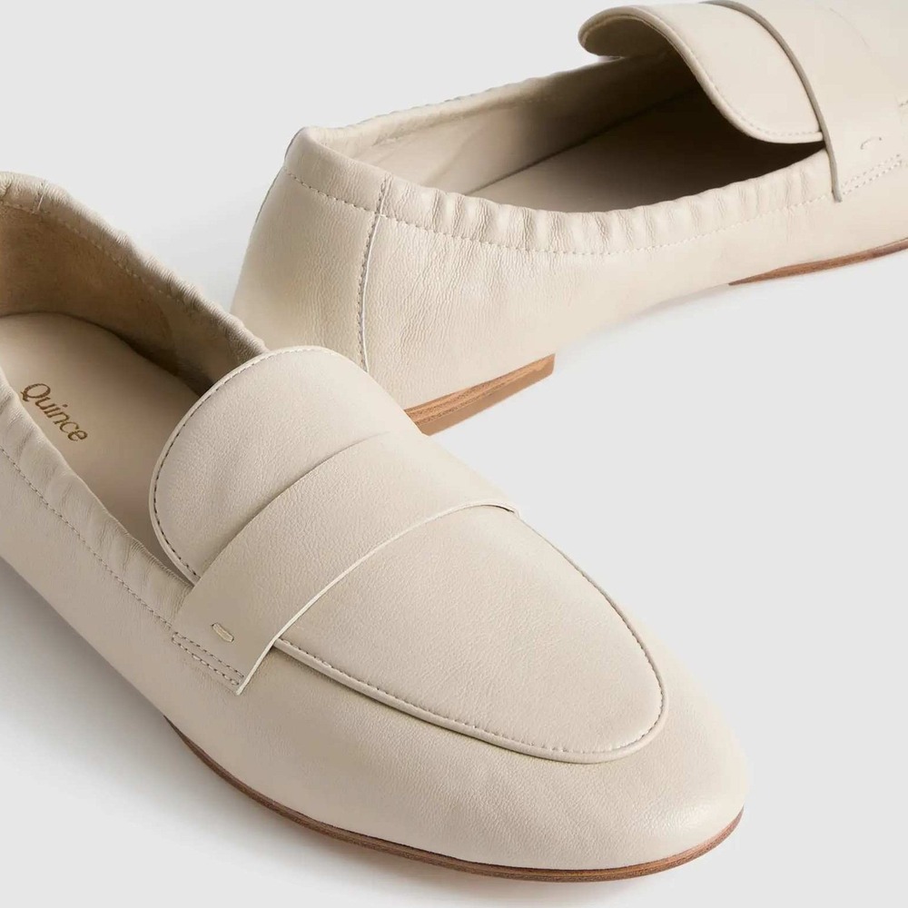 Quince Italian Leather Soft Loafer Cream Leather Elastic Heel Flats Size 7 - Picture 5 of 12